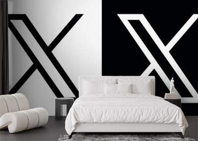 black and white new Twitter x logo icon Wall mural